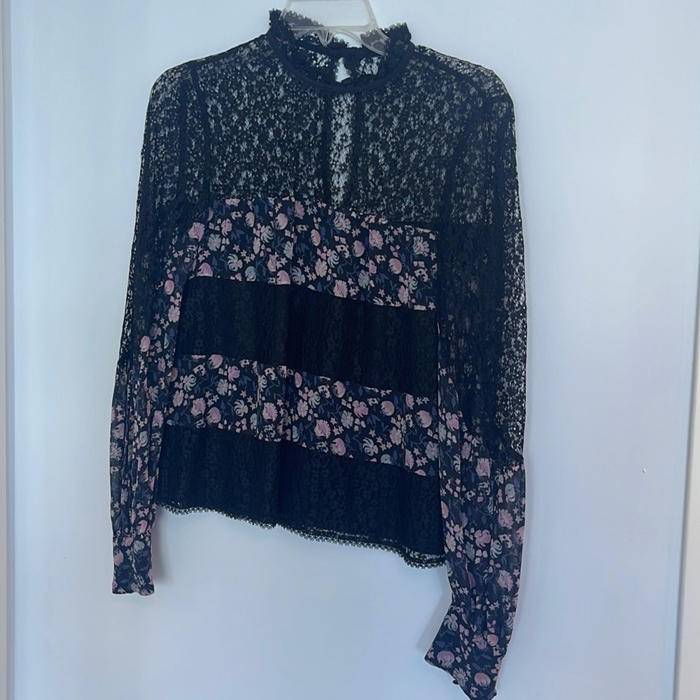 Nanette lepore lace and chiffon blouse